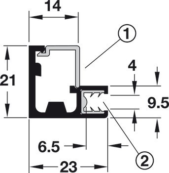 23 x 14 mm, rovné, pro tloušťku skla 4 mm