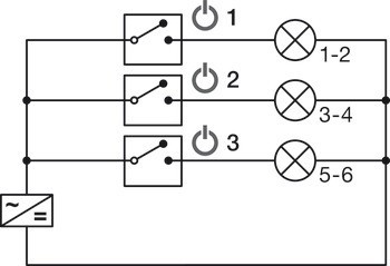 6cestný rozbočovač, Häfele Loox5 12 V s funkcí multi-spínače pro max. 3 spínače, 2pólové (jednobarevné)