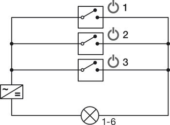 6cestný rozbočovač, Häfele Loox5 24 V s funkcí multi-spínače pro max. 3 spínače, 2pólový (jednobarevný)