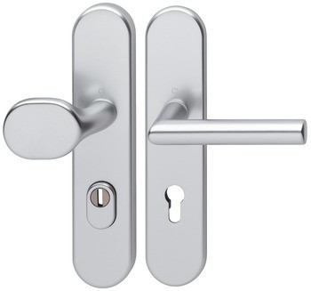 Bezpečnostní dveřní kliky, Hliník, Hoppe, Amsterdam 86G/3332ZA/3310/1400 třída odolnosti 1 (třída bezpečnosti 2), s krytem vložky