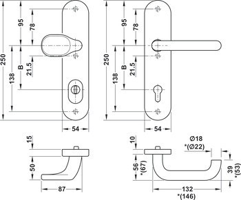 Bezpečnostní dveřní kliky, Hliník, Hoppe, Paris 86G332/3310/138L(138) třída odolnosti 1 (třída bezpečnosti 2)