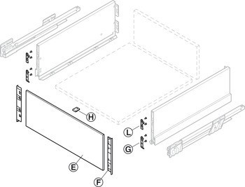 Čelní konzole, Grass Nova Pro Scala, pro vnitřní výsuv s výškou bočnice 186 mm