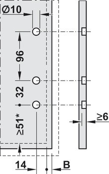 čelní kování, systémová výška C, pro tenké čelní panely, pro zásuvku Blum Legrabox
