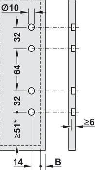 čelní kování, systémová výška C, pro tenké čelní panely, pro zásuvku Blum Legrabox