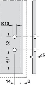 čelní kování, systémová výška K, pro tenké čelní panely, pro zásuvku Blum Legrabox