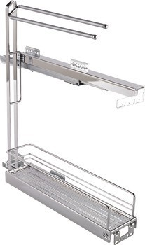 Čelní výsuv s věšáky na ručníky, Kesseböhmer No. 15, pro spodní skříňky, plnovýsuv s mechanismem tlumeného dotahu