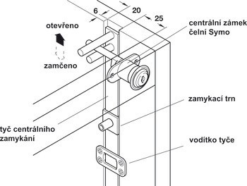 Centrální otočná zámková vložka se zámkem, Symo, s montážní podložkou na jedné straně