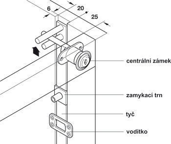 Centrální zamykací tyč, Häfele Symo LA, pro otočný zámek centrálního zamykání Häfele Symo FM Pro