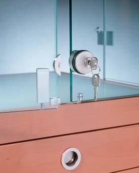 Čepový zámek pro skleněné dveře, Häfele Symo, k nalepení