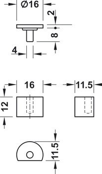 Čepový závěs pro skleněné dveře, Úhel otevření max. 130°, vložené