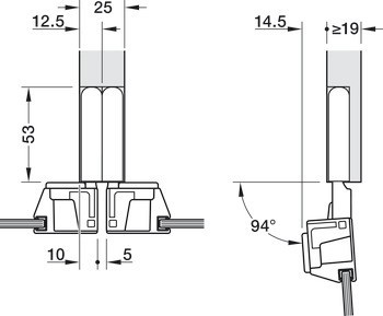 Concealed Hinge, 94°, for aluminium frame doors, for concealed mounting