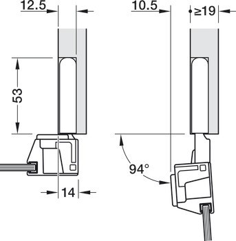 Concealed Hinge, 94°, for aluminium frame doors, for concealed mounting