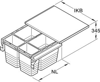 Čtyřdílný odpadkový koš, Dvoj a čtyřdílný odpadkový koš, pro Blum Tandembox, 2 x 8 litrů / 1 x 8 a 1 x 17 litrů / 2 x 17 litrů / 2 x 8 a 2 x 17 litrů