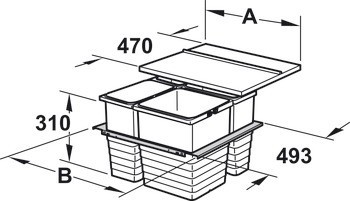 Čtyřdílný odpadkový koš, pro Blum Legrabox, 2 x 8 a 2 x 17 litrů