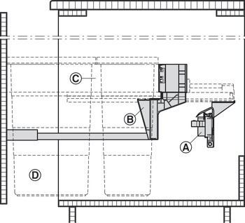 Čtyřdílný třídič odpadu, 3 x 10 a 1 x 20 litrů, Hailo Zargen-Cargo, pro Blum Servo-Drive uno