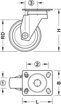 Designové nábytkové kolečko, Nosnost 12-50 kg, pevné nebo volnoběžné