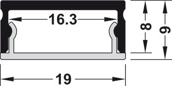 Designový profil pro spodní montáž, Celková výška: 9 mm, výška profilu 8 mm