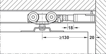 Doplňková sada dorazu kolejnice, Push-to-Open, pro kování pro posuvné dveře Häfele Slido D-Line11, pro dřevěné a skleněné dveře