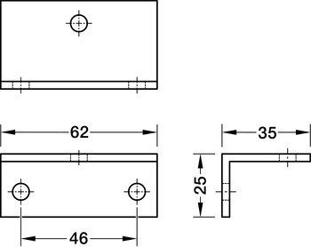 Držák lišty, Pro montáž na vnitřní polici/půdu korpusu