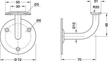 Držák madla, Se zahnutým držákem, s pohledovými šrouby, nerez