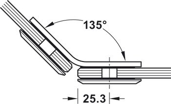 Držák skla, pro spojení sklo-sklo, 135° skleněné čelo