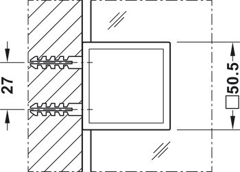 Držák skla, Pro spojení stěny-skla, skrytá montáž na stěnu