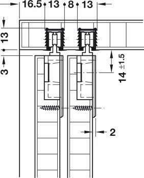 Dveřní doraz, k nasunutí do horní pojezdové kolejnice, Häfele Slido F-Line11 12A, Infront