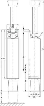 Dveřní doraz, KWS, zdvih 60, 90 nebo 120 mm