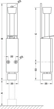 Dveřní doraz, KWS, zdvih 60 nebo 90 mm