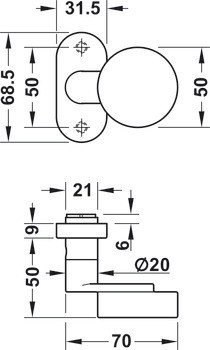 Dveřní koule, Nerez, Startec, pro dveře s úzkým rámem, Pdh 5