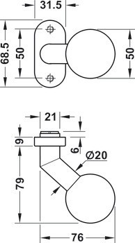 Dveřní koule, Nerez, Startec, pro dveře s úzkým rámem, Pdh 5