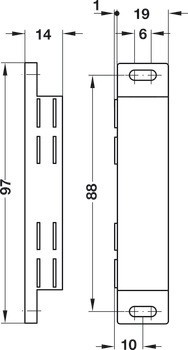 Dvojitá magnetická záskočka, Přídržná síla 2 x 3–4 kg, k přišroubování, hranatá