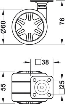 Dvojité kolečko, Nosnost 60 kg, řiditelné