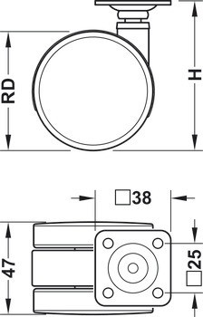 Dvojité kolečko, Nosnost 60 kg, řiditelné