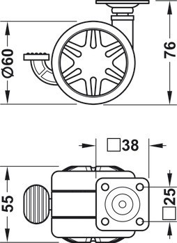Dvojité kolečko, Nosnost 60 kg, řiditelné