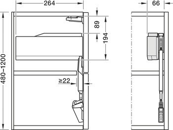 Dvojité zdvihací výklopné kování, Blum Aventos HF top Servo-Drive (elektrické)