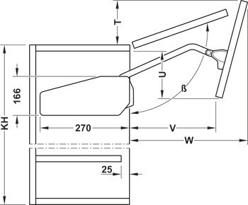 Dvojité zdvihací výklopné kování, Häfele Free fold short