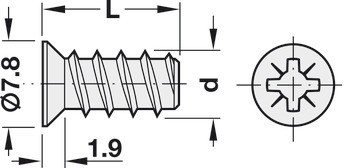 Eurošroub, Häfele, Varianta, zápustná hlava, PZ2, ocel, k přišroubování do dřeva
