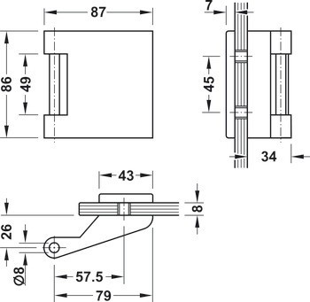 Glass door set, GHR 503, Startec, with 3-piece hinges and pair of lever handles