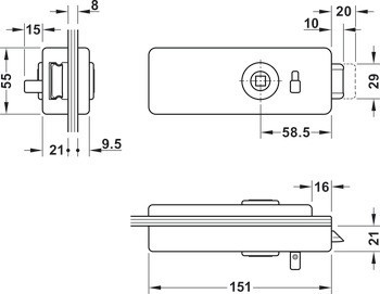 Glass door set, GHR 503, Startec, with 3-piece hinges and pair of lever handles