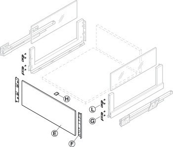 Háček, Grass Nova Pro Scala, pro vnitřní zásuvku/výsuv, pro systémovou výšku 90 nebo 186 mm