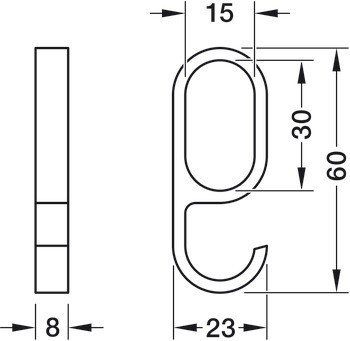 Háček, Pro šatní tyče OVA 30 x 15 x 250 mm
