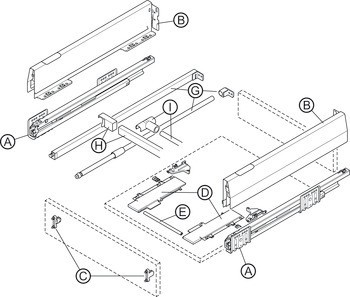 Häfele Matrix Box P Plus, výška bočnice zásuvky 115 mm