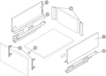 Häfele Matrix S Slim, výška bočnice zásuvky 167 mm