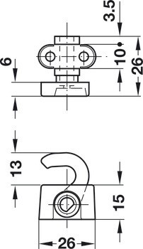 Háková záskočka, Häfele Symo LA, pro profilovou tyč trojcestného zámku