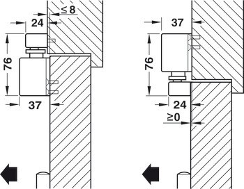 Horní dveřní zavírač, TS 97, s kluznou lištou, EN 2–4, Dorma, standardní montáž na straně závěsů, horní montáž na straně závěsů