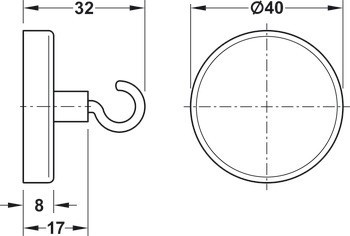 Horní magnet, přídržná síla 11 kg, s háčkem