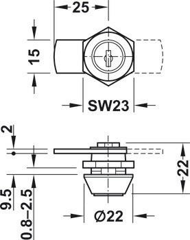 Jazýčkový zámek, Häfele Symo FM Plus, s pevnou vložkou s plátkovými stavítky, s rovným zamykacím jazýčkem