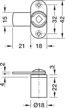 Jazýčkový zámek, Häfele Symo, s podložkou k přišroubování, rovný zamykací jazýček