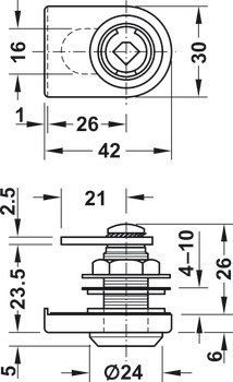 Jazýčkový zámek pro skleněné dveře, Häfele Symo, k přišroubování